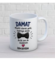 Kişiye Özel Damat Tasarımlı Kadroya Alındı Yazılı İsimli Seramik Kupa Bardak