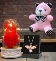Anka Kuşu Kolye, Peluş Anahtarlık ve Led Işıklı Fanus Premium Hediye Seti (Model 1)