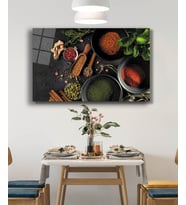 Baharat Mutfak Natürmort Cam Tablo 4mm Dayanıklı Temperli Cam Spices Kitchen Still Life Glass Wall Art