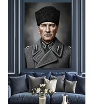 Atatürk Kalpaklı Askeri Portre Dekoratif Kanvas - Mdf Ahşap Tablo