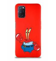 Oppo A72 Soft Premier Kapak Bay Yengeç Tasarımlı Silikon Kılıf - Kırmızı (Şeffaf)