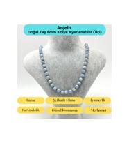SERTİFİKALI Anjelit Doğal Taş 6mm Makrome Kolye 45cm- 55cm Ayarlanabilir Ölçü