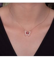 KIRMIZI KELEBEK 925 AYAR GÜMÜŞ KOLYE (Karışık)