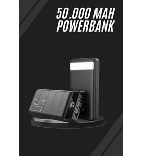 Taşınabilir Powerbank 50.000 Mah 4 Girişli Hızlı Şarj Led Göstergeli Fenerli Şarj