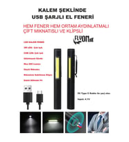 Kalem Şeklinde Şarj Edilebilir EL Feneri Güçlü Mıknatıslı Hem Ortam Aydınlatma Hem Fener Kamp Lamba