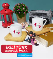İkili İsme Özel Sevgililer Günü Hediyesi Türk Kahvesi Fincanı Ahşap Altlıklı