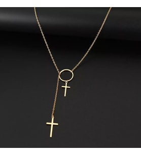 Kişiye Özel 925 Ayar Gümüş İç İçe Halka Haç Kolye (Gold)