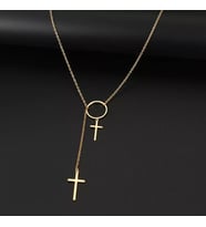 Kişiye Özel 925 Ayar Gümüş İç İçe Halka Haç Kolye (Gold)
