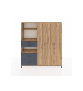 Hyperion Dolap 12 Raflı 4 Çekmeceli Tek Askılı 220x44x243 Çam-Çam/Antrasit