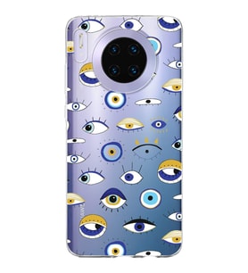 PrintiFy Huawei Mate 30 ile Uyumlu 1mm Slim Fit Nazar Boncuğu 2 Baskılı Şeffaf  Kılıf