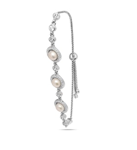 925 Ayar Gümüş Special Luxury Pearl Kadın Asansör Kilitli Bileklik