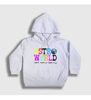 Presmono Unisex Çocuk Beyaz Astroworld V3 Travis Scott Kapüşonlu Sweatshirt 44408tt (Beyaz)