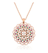 Gümüş Rose Geometrik Desenli Madalyon Kolye