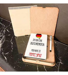 Almanca Öğretmenine Hediye Ahşap Kutulu Defter Kalem Set 002
