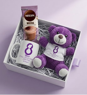 8 Mart Dünya Kadınlar Gününe Özel Ayıcıklı Hediye Seti ( Peluş Ayıcık & Kupa & Mocha ) HR2006