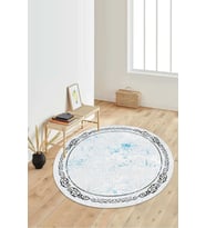Dijital Baskılı Kaymaz Taban Yıkanabilir Yuvarlak Salon Halısı Koridor Halısı Paspas NDY-SD-310 (Mavi)
