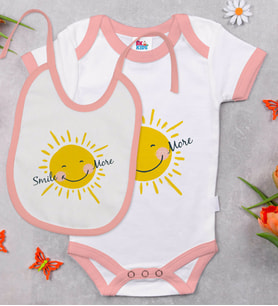 BK Kids Smile More Tasarımlı Pembe Bebek Body Zıbın ve Mama Önlüğü Hediye Seti-1