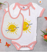 BK Kids Smile More Tasarımlı Pembe Bebek Body Zıbın ve Mama Önlüğü Hediye Seti-1