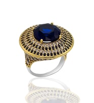 Safir Taşlı Zirkon Süsleme Otantik Gümüş Kadın Yüzük 201023757