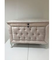 Çeyiz 13232 SANDIK Kapitone Büyük 3lü Model PEMBE Kadife Kumaş İçi Tela El Yapım