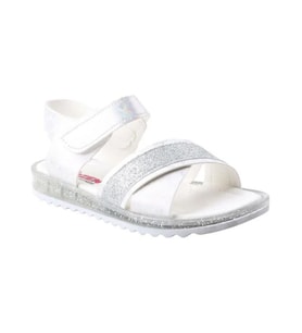 Arzen 4012 Simli Çapraz Bantlı Kız Çocuk Bebe Sandalet Ayakkabı (Beyaz)