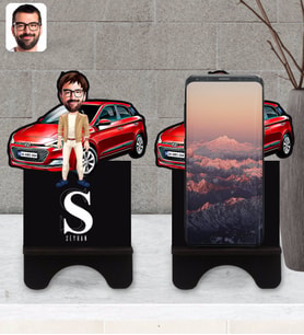BK Gift Kişiye Özel Plakalı Erkek Hyundai İ20 Karikatürlü Ahşap Biblo Telefon Standı-1