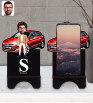 BK Gift Kişiye Özel Plakalı Erkek Hyundai İ20 Karikatürlü Ahşap Biblo Telefon Standı-1