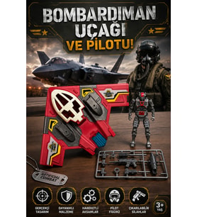 Sesli ve Işıklı Bombardıman Uçağı ve Robot Pilot Figürlü Askeri Oyun Seti