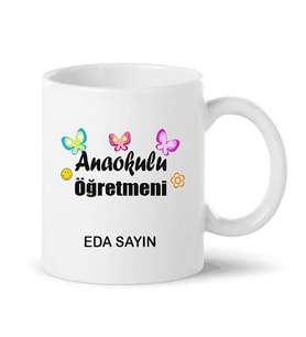 Anaokulu Öğretmeni Baskılı  İsimli Porselen Kupa Bardağı Kupa Bardak