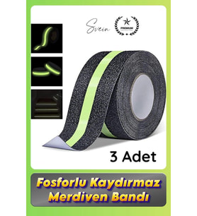 #Bant 3 Adet Fosforlu Kaydırmaz Merdiven Bandı 5 cm x 3 m Fotolümenli Yeşil Zemin Güvenlik Basamak