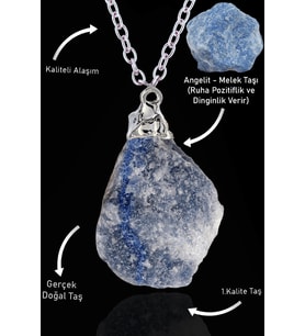 Sertifikalı Ham İşlenmemiş Angelit  Taşı Kolye (Melek Taşı) (Çok Renkli)