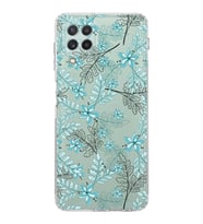 Samsung Galaxy A22  Kamera Korumalı  Kapak Floral Su Yeşili Tasarımlı  Şeffaf Kılıf