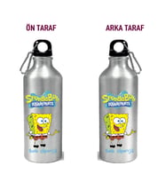 Metal Gumus Kancalı Baskılı Su Matarası 600ml. (Neonyeşil)