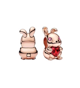 Rose Gümüş Kırmızı Kalp Taşlı Tavşan Charm