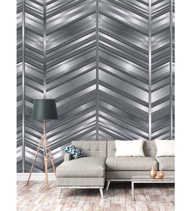 Dreamwall Siyah Ahşap Zigzag Desenli Isı Ve Ses Yalıtımlı Sağlıklı Tekstil Duvar Kağıdı (Siyah-Gri)