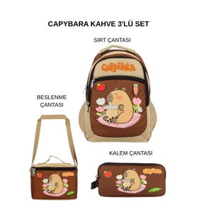 Capybara İlkokul 3’lü Okul Çanta Seti – Bej & Kahverengi