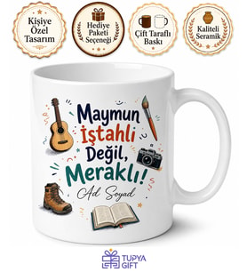 Maymun İştahlı Değil Meraklı Kupa Hobi Edinenlere Hediye Porselen Bardak