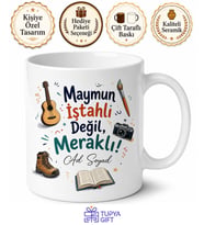 Maymun İştahlı Değil Meraklı Kupa Hobi Edinenlere Hediye Porselen Bardak