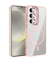 Samsung Galaxy S24 FE Uyumlu Kılıf Standlı ve Kamera Lens Hediyeli M-Safe Şarj Özellikli Zore Etro Kapak (Pembe)