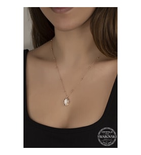 Crystal Taşlı Ros Top Oval 925 Ayar Gümüş Kolye