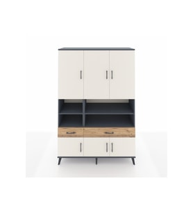 Hyperion Dolap 8 Raflı 2 Çekmeceli 6 Kapaklı 132x44x195 Antrasit-Aytaşı/Çam
