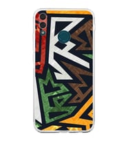Huawei Y9 2019  Kamera korumalı Kapak Soyut Grafiti Tasarımlı  Şeffaf Kılıf