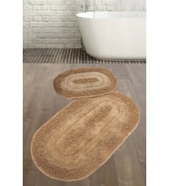 Doğal Pamuklu Spagetti Oval Kapuçino 2'li Banyo Paspası Seti Banyo Halısı