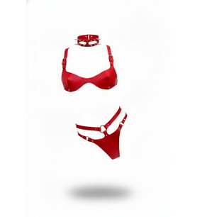 Mulvxbrf Brf02 Kırmızı Harness Takım Deri Çivili Boyunluk Detaylı - Brf1298 (Mulvix)