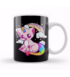 Cute & Funny Unicorn Cat Rainbow Kitty Unicorn Kupa Bardak Porselen