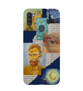 Samsung Galaxy M21 Uyumlu Vincent van Gogh Kolaj Desenli Şeffaf Telefon Kılıfı