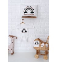 Pia Baby Premium %100 Pamuk İsme Özel Yenidoğan Erkek Bebek Tulumlu Hediye Seti 5085-07 (Ekru)
