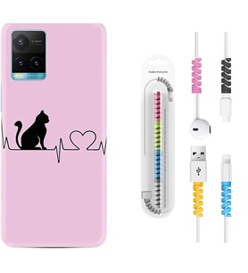 Vivo Y11S Y21S Y20 Y20S Y70 Kılıf Kablo Koruma Spiral Silikon Pink Cat Heart 1303