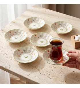 GÜRAL PORSELEN Flora Green 6 Parça Çay Tabağı 4883