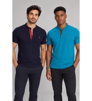 Dewberry Erkek Pamuklu Tişört 2'li Set Koyu Turkuaz-Lacivert T8560 Günlük Giyim, T-Shirt, Hafta Sonu Kombini